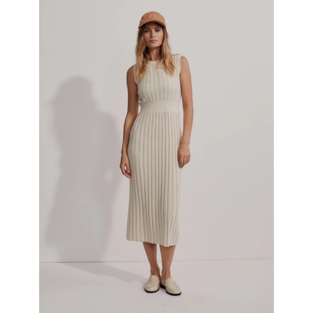 VARLEY Florian Knit Dress Midi Sleeveless Birch Cream Small